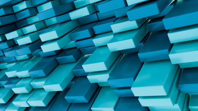 Blue stacked rectangular blocks abstract 3d illustration