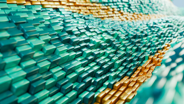 Colorful 3d blocks forming a wave pattern