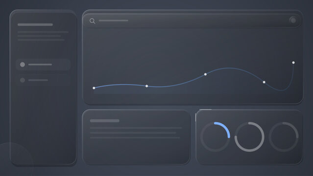 Dark UI Glass morphism Dashboard Vector Interface Layout with Analytics Charts