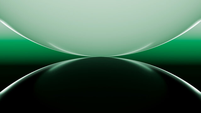 Abstract digital art with reflective green and black curved shapes