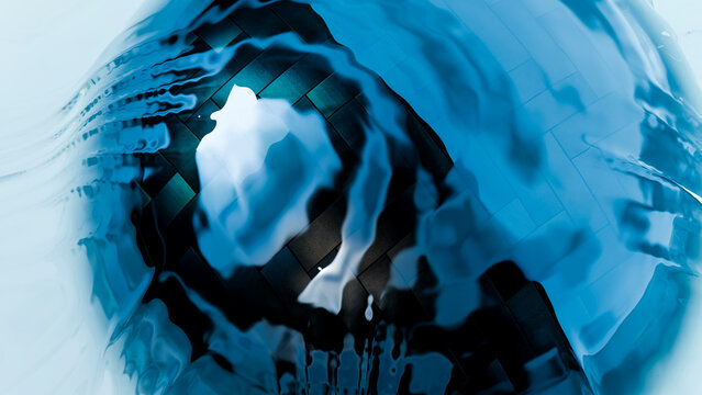 Abstract blue wavy reflections with distorted shapes and smooth