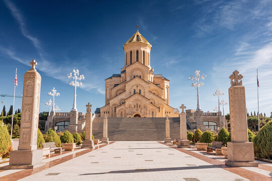 Holy Trinity Cathedral, also known as Sameba, representing Orthodox Christian religion and Georgian architecture in Tbilisi