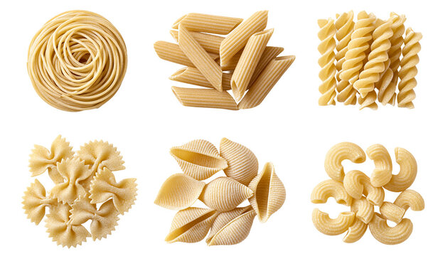 Assorted Pasta Shapes Collection PNG Isolated on Transparent Background
