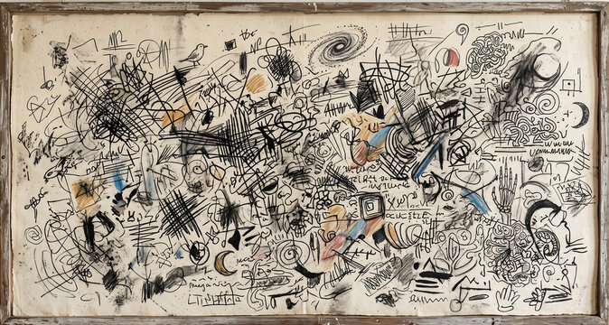 Illustration of meaningless scribbles on a whiteboard.