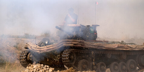 Fototapeta premium Yorkshire Wartime event at Doncaster, UK. England Twentieth century war equipment and vehicles specialising on world war two.