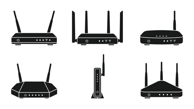 Set of various wireless internet router icons with antennas for networking and connectivity wifi router wireless connection network hardware network device broadband