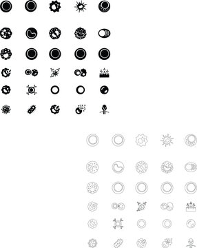 Immune system icon set:, t-cell killing, attack, bacterium, Immune cell vector icons with T cell, B cell and macrophage for scientific infographic design, . outline. isolated on transparent background