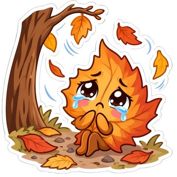 Sad autumn leaf crying after falling from a tree