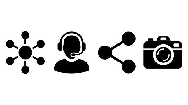 Black web and media communication vector icons set for digital user interfaces