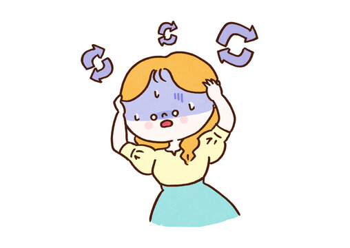 Woman suffering from repeatedly playing back bad memories in her head, rumination or depression mental health concept