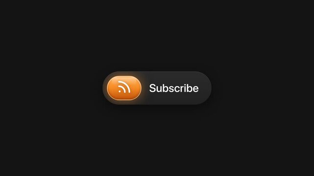 Animated subscribe button with glowing orange RSS feed icon social media interface motion graphic