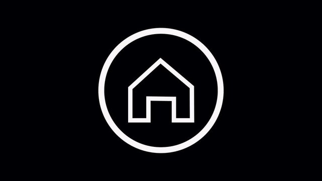 Home house icon set in glowing circle, real estate symbol