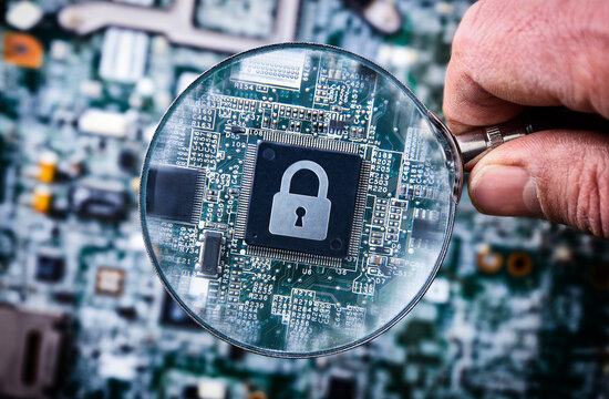 Cybersecurity Chip Under Magnifying Glass