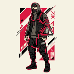 Fototapeta premium Cyberpunk Ninja Urban Warrior Character Illustration