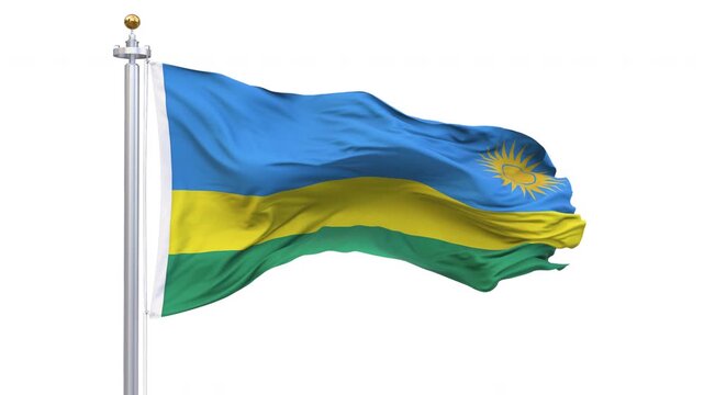 Rwanda flag waving looping with transparent background, with alpha matte layer for transparency in the background.