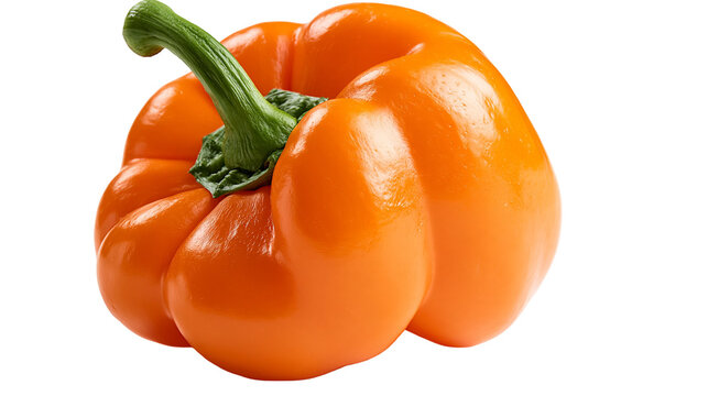 Fresh vibrant orange bell pepper with green stem