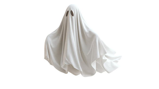 White sheet ghost costume with dark oval eyes