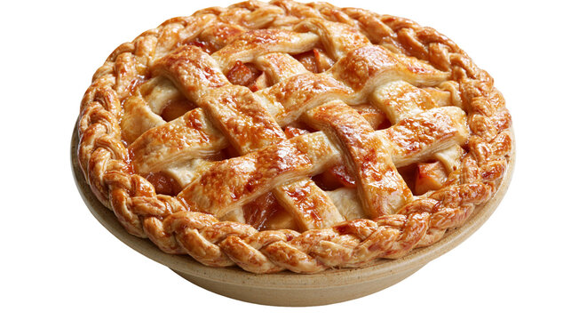 Golden baked apple pie with a braided crust edge and lattice top