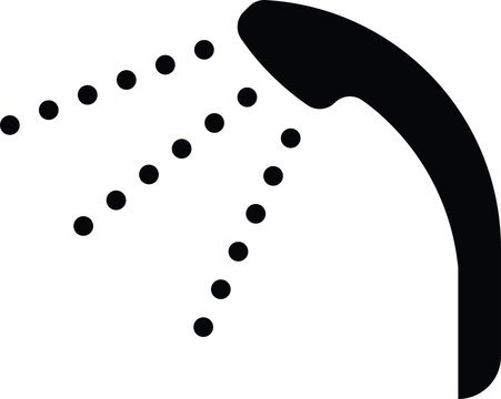 Black silhouette icon of a shower head with water spray bathroom sprinkler cleaning plumbing silhouette illustration isolated background monochrome droplets