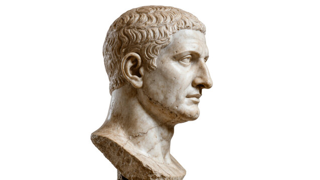 Marble bust of a Roman emperor, isolated on transparent background