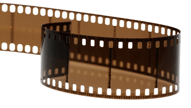 Brown film strip with perforations, isolated on transparent background