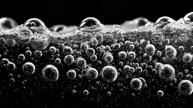 Bubbles rise in swirling motion through dark liquid