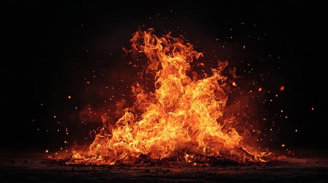 A pile of burning wood with a lot of smoke and fire. The fire is very hot and the wood is very black