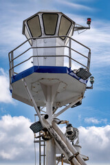 Observation lookout on a commercial fishing boat against blue sky © Comofoto