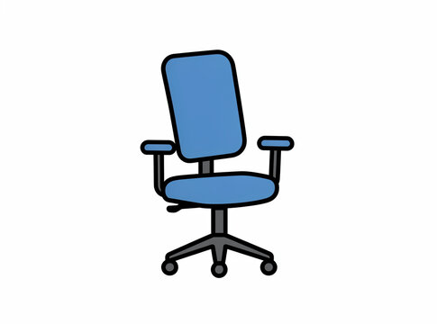 Blue office chair with five wheels. Simple design, modern style. Perfect for workspaces or home setups. Clean background highlights product. No branding or extra features shown