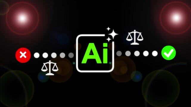 Businessman presenting AI ethics and regulation concept with right and wrong symbols icon video animation.