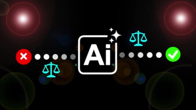 Businessman presenting AI ethics and regulation concept with right and wrong symbols icon video animation.