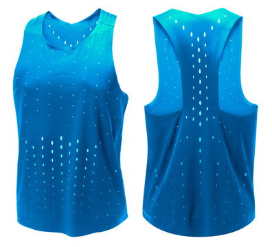 Running shirt or sports tank top or running shirt isolated on white background. Breathable athletic shirt concept for activewear catalog design.
