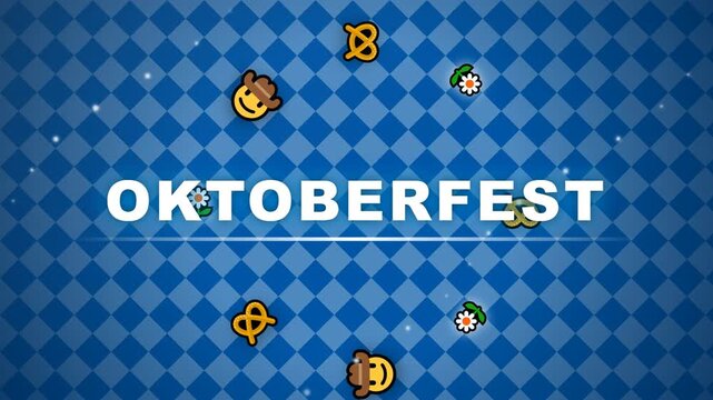 Oktoberfest Celebration Graphic Animation with Bavarian Pattern Background.