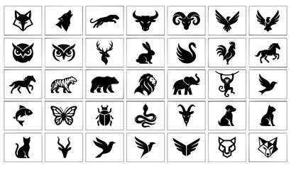 Obraz premium Minimal Animal and Wildlife Logo Collection Black and White Vector Set