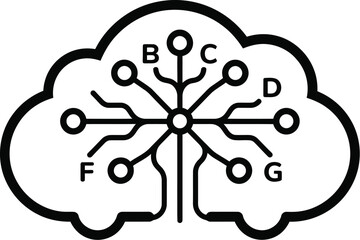 Cloud computing structure icon with labeled nodes network cloud data structure tech diagram digital storage cloud architecture data management information flow computing system connectivity © Mojira