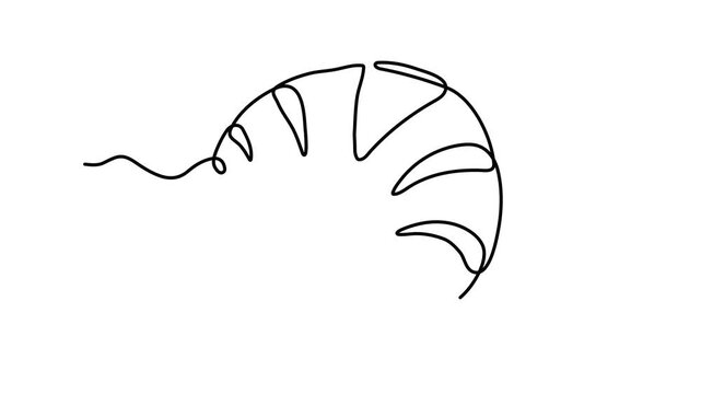 French croissant pastry one line art animation, continuous line drawing bakery food sweet breakfast cafe dessert movie, baking abstract 4k self-drawing video