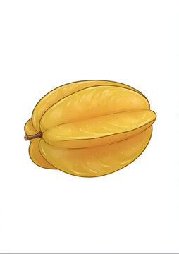 A clean, minimalist 2D vector illustration of a whole yellow starfruit with a stem, isolated on a white background.