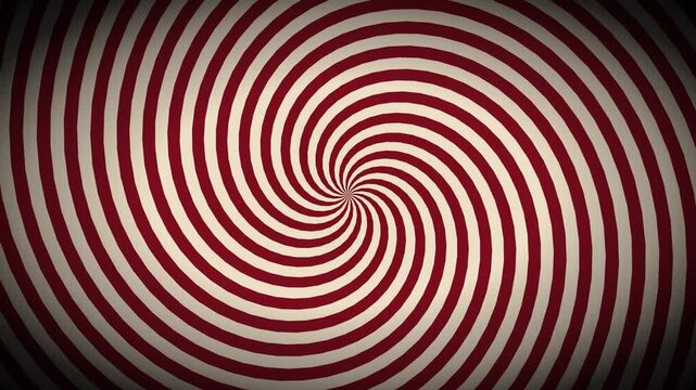 Red cream spiral patterns rotate in vintage grid. retro sunburst motion creates hypnotic effect. classic visual.