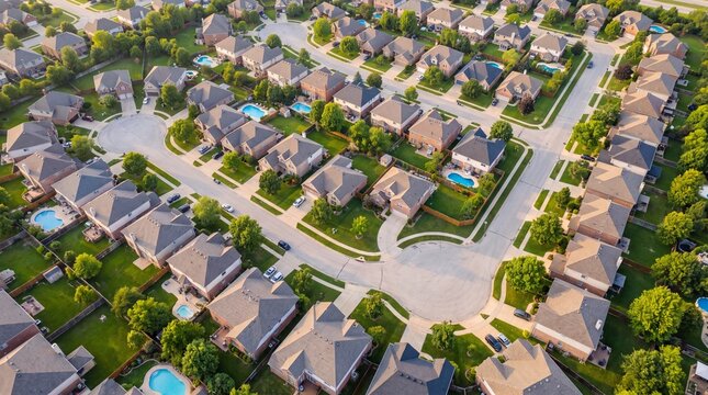 Aerial View of Suburban Neighborhood With Curving Streets