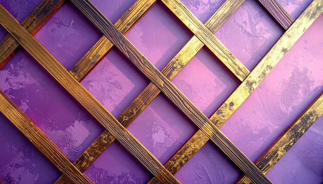 Intricate Sayagata joinery lattice pattern layered with distressed gold leaf on sunset violet rose gradient - Premium Background_1