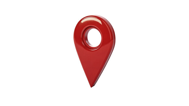 Red metallic glossy map pointer pin location marker isolated on transparent background