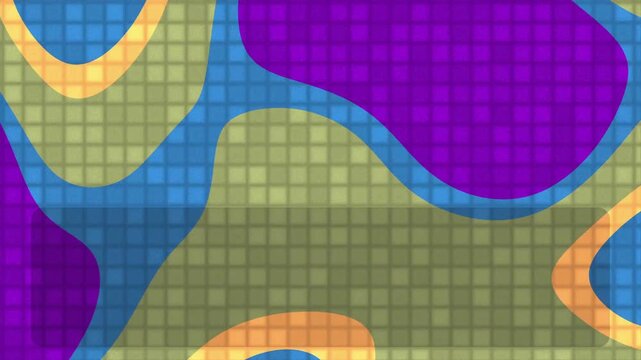 Abstract pixelated pattern background with flowing curved shapes in vibrant purple blue and yellow colors.