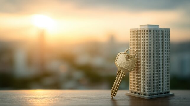 Key to a Miniature Residential Tower at Sunrise