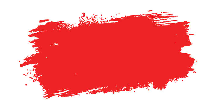 Red paint brush stroke with rough dry brush texture. Horizontal acrylic smear banner design element