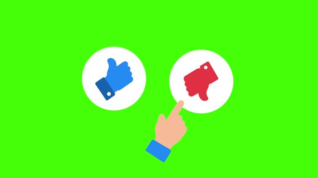 Animated Hand Clicking Like and Dislike Buttons on Green Screen