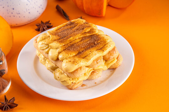 Cozy autumn pumpkin tiramisu dessert