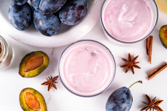 Tasty sweet plum yogurt or smoothie