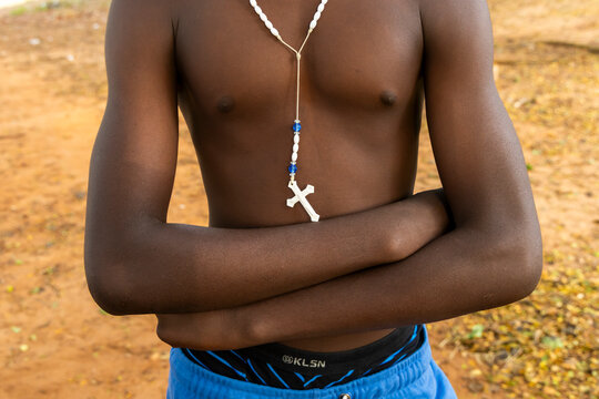 Close-up of a cowrie shell necklace, Togoville, Togo