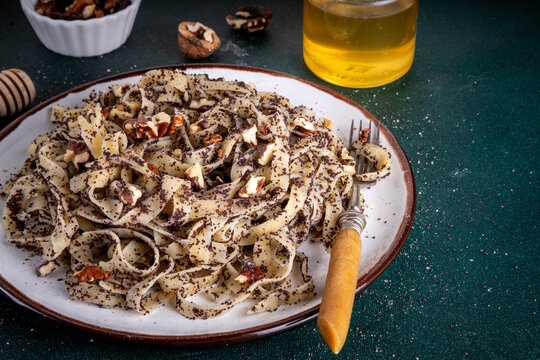 Sweet pasta, noodles with poppy seed and nuts