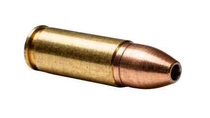 Brass cartridge with copper bullet tip, isolated on transparent background © Dan